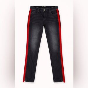 KUT From The Kloth Skinny Jeans Size 12 Dark Wash Red Velvet Stripe Side Ankle